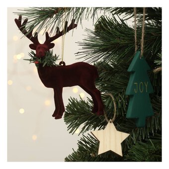 Hanging Burgundy Velvet Stag Decoration 14cm  image number 3