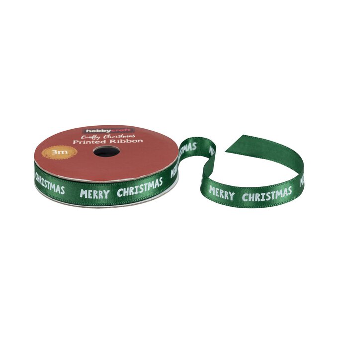 Green Merry Christmas Printed Ribbon 10mm x 3m image number 1