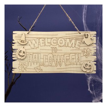 Hanging Wooden Welcome to Halloween Sign 27cm