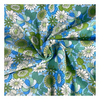 Blue Flower Child Cotton Spandex Jersey Fabric by the Metre