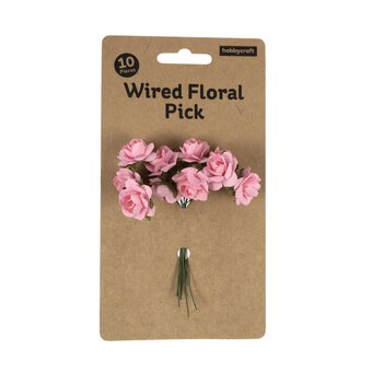 Mini Pink Open Rose Wired Floral Picks 10 Pack image number 5