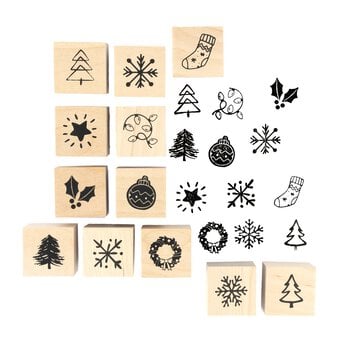 Mini Christmas Wooden Stamp Set 12 Pieces