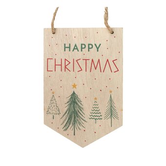Hanging Wooden Happy Christmas Sign 15cm