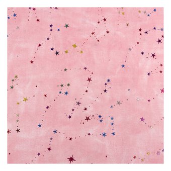 Pink Foil Star Chambray Fabric by the Metre