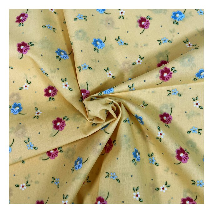 Mustard Spring Flower Polycotton Fabric by the Metre image number 1