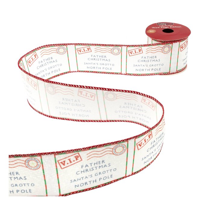 Santa Letter Wire Edge Ribbon 63mm x 3m image number 1