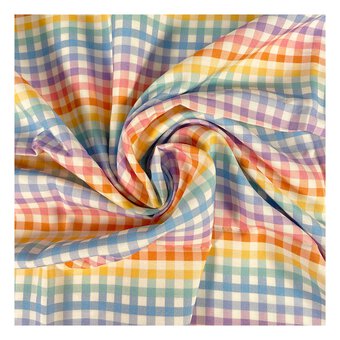 Rainbow Gingham Print Viscose Fabric by the Metre