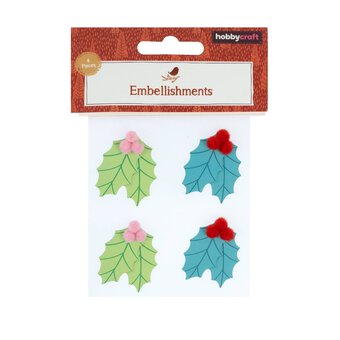 Pom Pom Holly Stickers 4 Pack