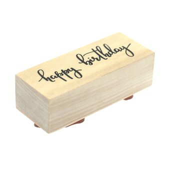 Happy Birthday Script Wooden Stamp 2.5cm x 6.3cm image number 2