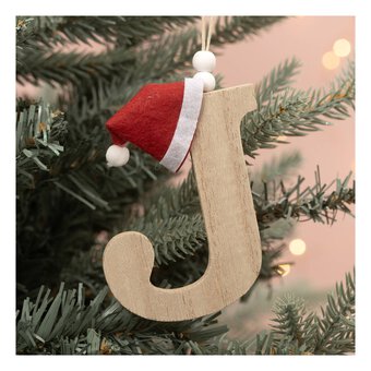 Hanging Wooden Christmas Letter J 9cm