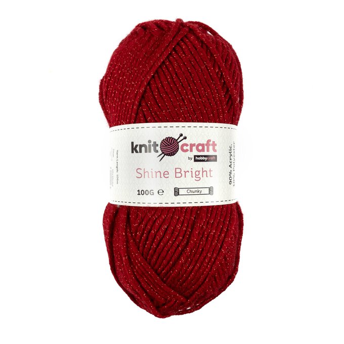 Knitcraft Red Shine Bright Chunky Yarn 100g image number 1