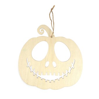 Hanging Wooden Pumpkin with Face 20cm