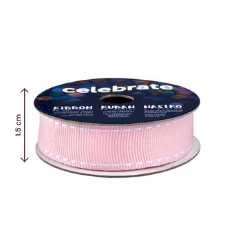 Baby Pink Grosgrain Running Stitch Ribbon 15mm x 4m image number 4