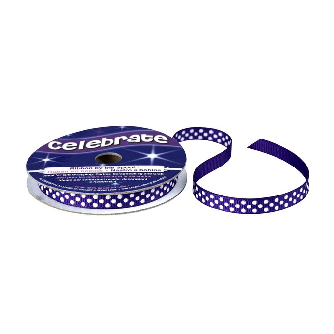 Purple Grosgrain Polka Dot Ribbon 6mm x 5m image number 1