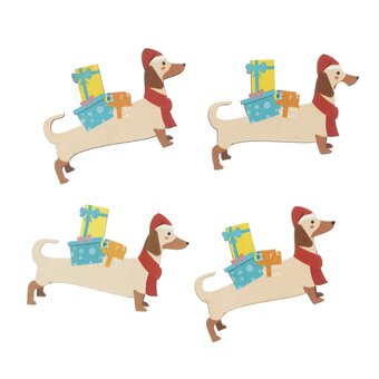 Festive Sausage Dog Wooden Toppers 4 Pack