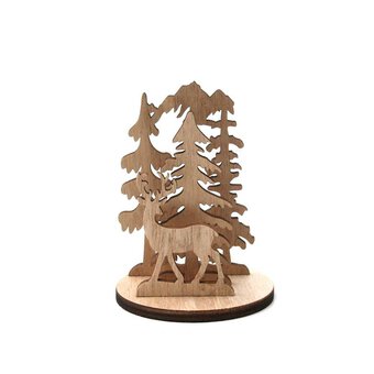 Mini Wooden Reindeer Scene Decoration