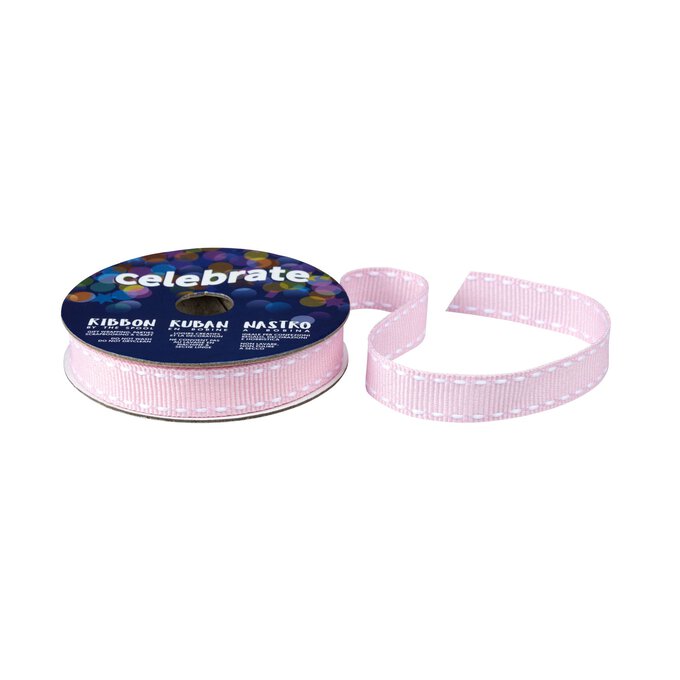 Baby Pink Grosgrain Running Stitch Ribbon 9mm x 5m image number 1