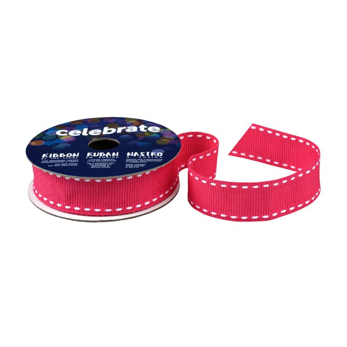 Hot Pink Grosgrain Running Stitch Ribbon 15mm x 4m image number 1