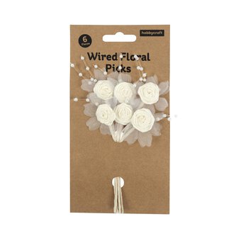 White Pearl Rose Wired Floral Picks 6 Pieces image number 5