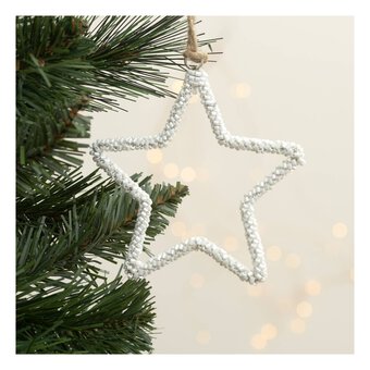 Beaded White Star Decoration 10cm