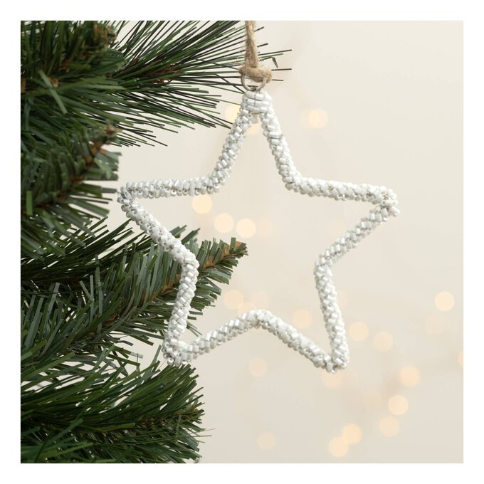 Beaded White Star Decoration 10cm image number 1