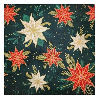 Green Poinsettia Cotton Fabric by the Metre