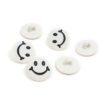 Hemline White Novelty Smiling Face Button 6 Pack