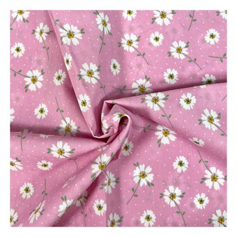 Pink Daisy Spot Polycotton Fabric by the Metre