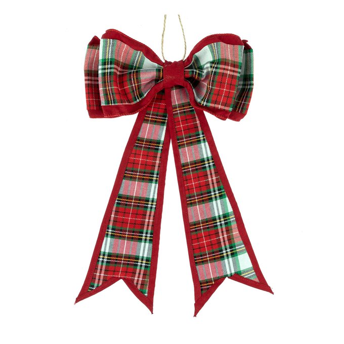 Red Fabric Tartan Bow 40cm image number 1