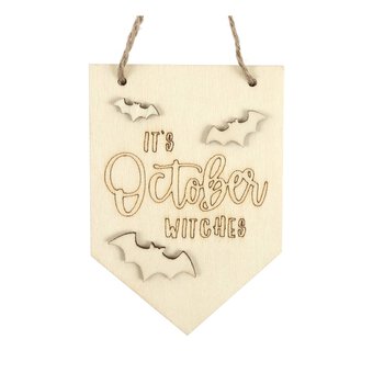 Hanging Wooden It’s October Witches Decoration 10cm