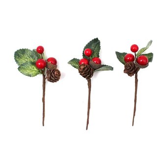 Mini Red Berry Picks 10.5cm 3 Pack