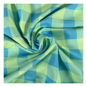 Blue and Green Gingham Print Viscose Fabric by the Metre