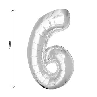 Extra Large Silver Foil Number 6 Balloon