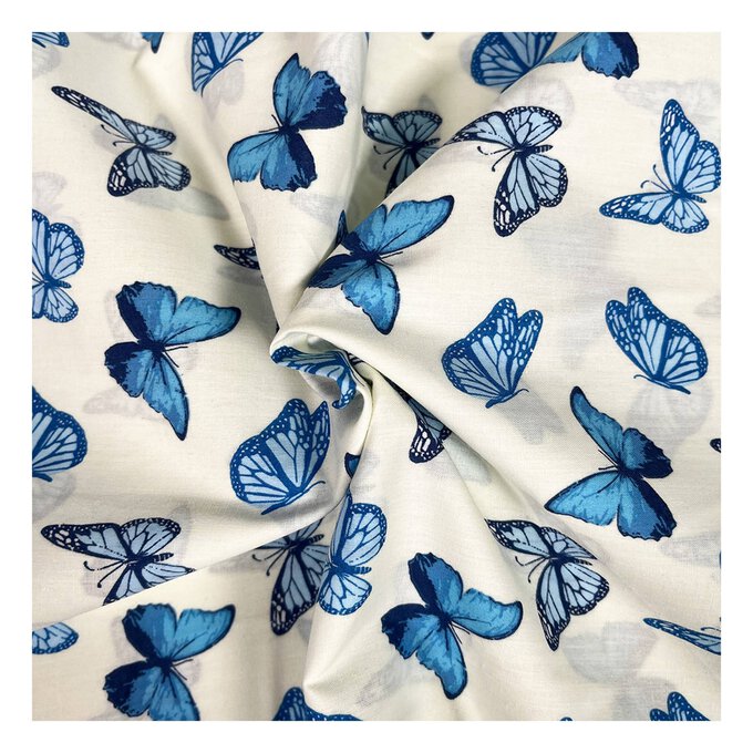 Blue Butterflies Polycotton Fabric by the Metre image number 1