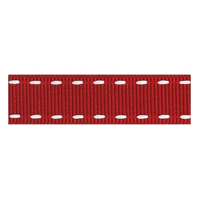 Red Running Stitch Grosgrain Ribbon 15mm x 4m