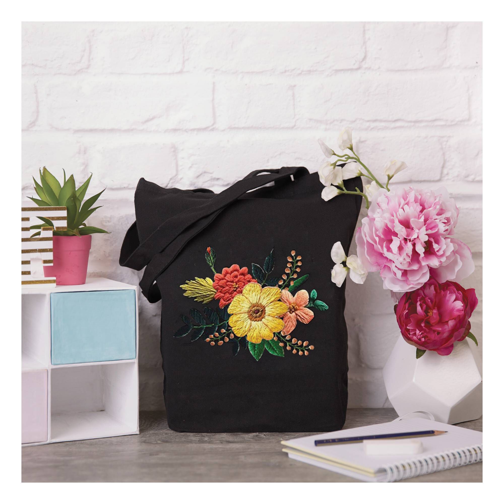 Hand Flower Embroidery Bag Kit, Oversized Army Green Women's Shoulder Bag  With 3d Embroidery Pattern, Autumn Cotton Stems Tote Bag-34x51cm - Etsy