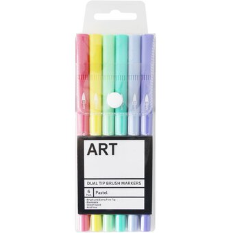 Dual Brush Pen Art Markers, Bright, 6-Pack