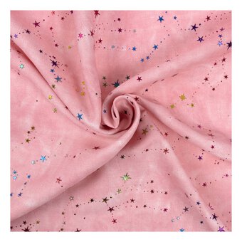 Pink Foil Star Chambray Fabric by the Metre