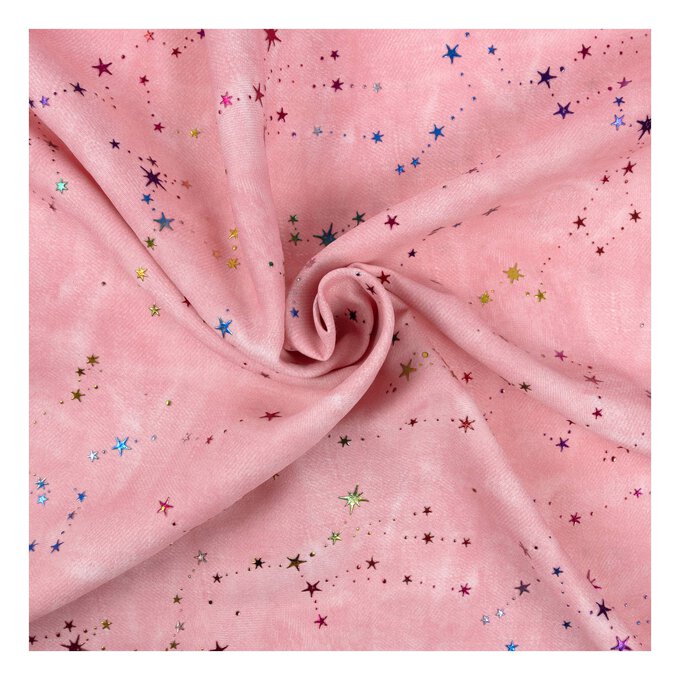 Pink Foil Star Chambray Fabric by the Metre image number 1