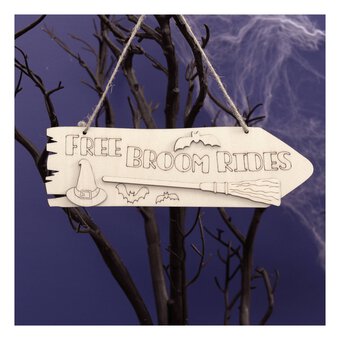Hanging Wooden Free Broom Rides Sign 21.5cm 