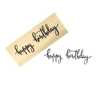 Happy Birthday Script Wooden Stamp 2.5cm x 6.3cm