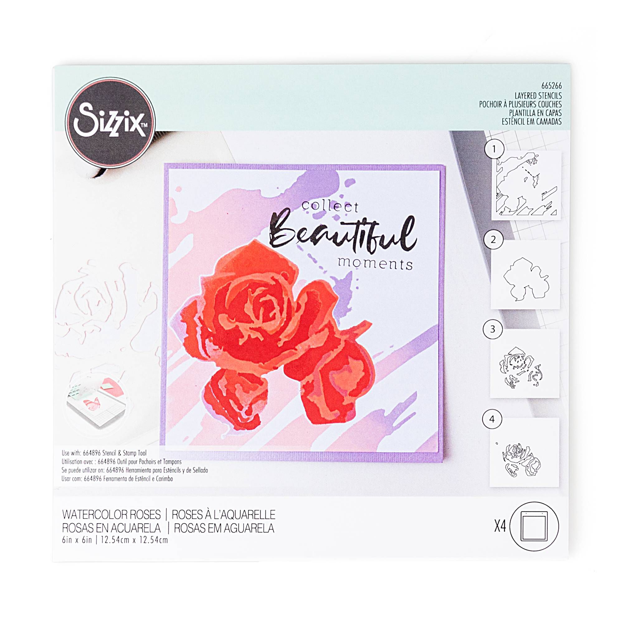 Sizzix Watercolour Roses Layered Stencil Set 4 Pack
