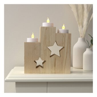 Wooden Star Cut-Out Candle Holder 15cm