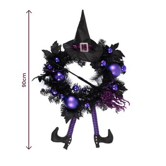 Purple and Black Halloween Witch Wreath 60cm image number 5