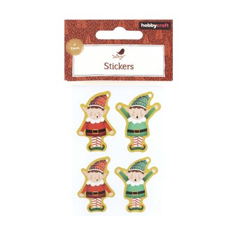 Green and Red Elf Card Stickers 4 Pack 