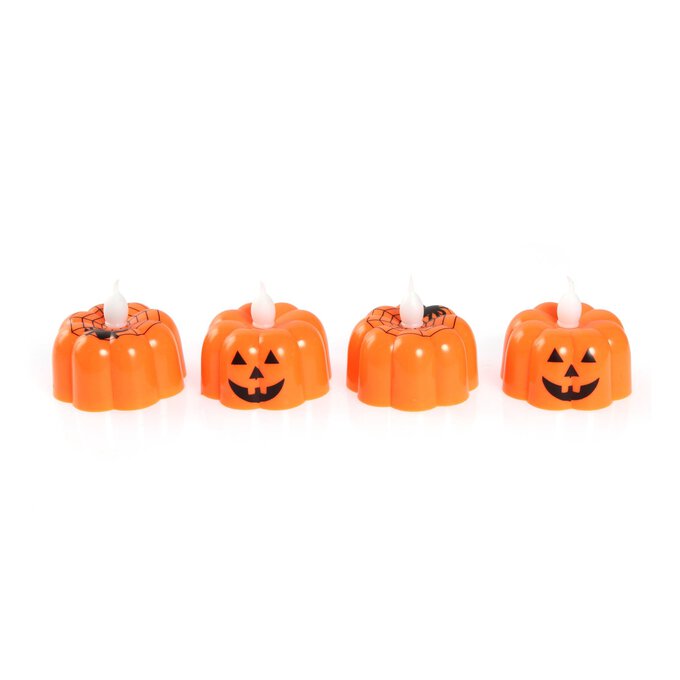 Orange Pumpkin LED Tealights 4 Pack image number 1