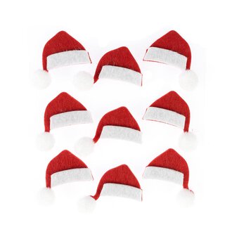 Red Felt Santa Hat Embellishments 9 Pack