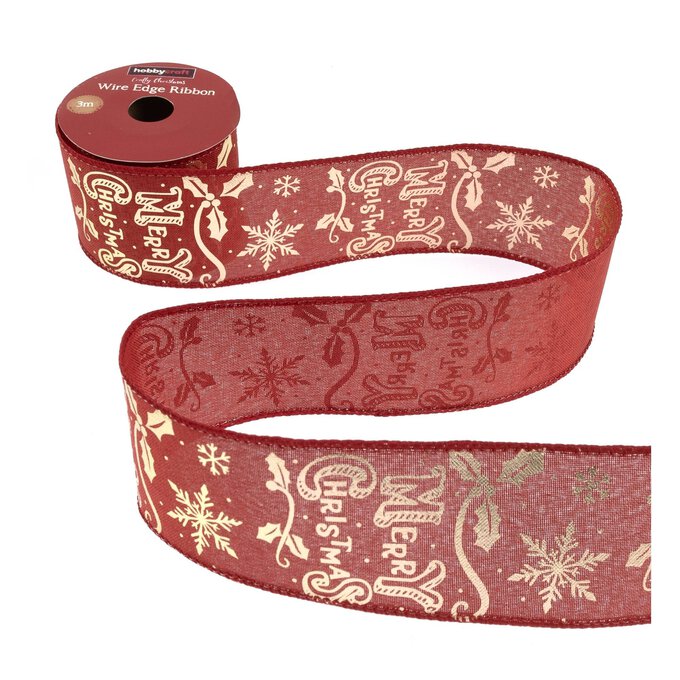 Merry Christmas Wire Edge Ribbon 63mm x 3m image number 1