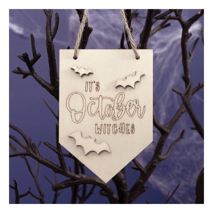 Hanging Wooden It’s October Witches Decoration 10cm image number 1