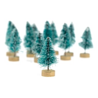 Frosted Green Bottle Brush Christmas Tree 12 Pack